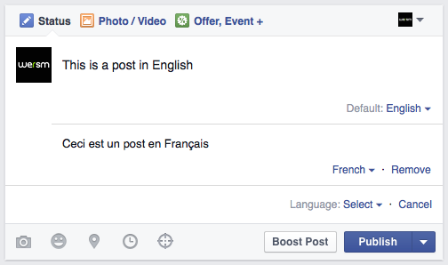 Facebook permite publicar en diferentes idiomas